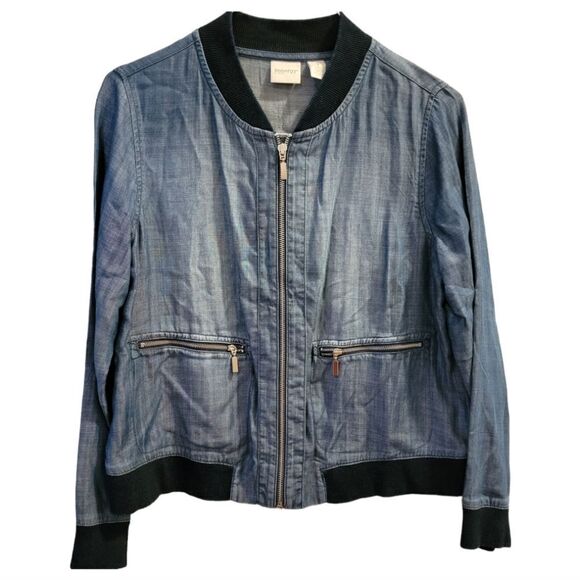 Chico’s Blue Zenergy Bomber Jacket Size 1 (Medium) - Picture 7 of 9